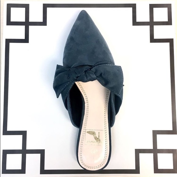 Pointe Boutique Shoes - Venetian Teal Bow Mules In Faux Suede